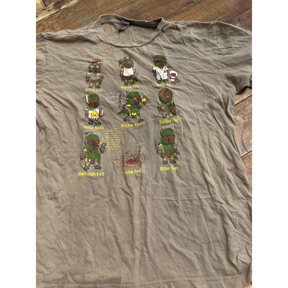 Star Wars Parody Boba Fett Graphic T-Shirt Olive Green Mens Medium